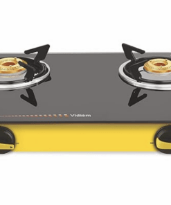 Vidiem Gas Stove Vantage (Yellow) | 2 Burner Gas Stove | Manual Ignition | 8mm Toughened Glass Top Gas Stove | Safety, Reliability, High Efficiency | ISI Certified | 2 years warranty (2 Burner)